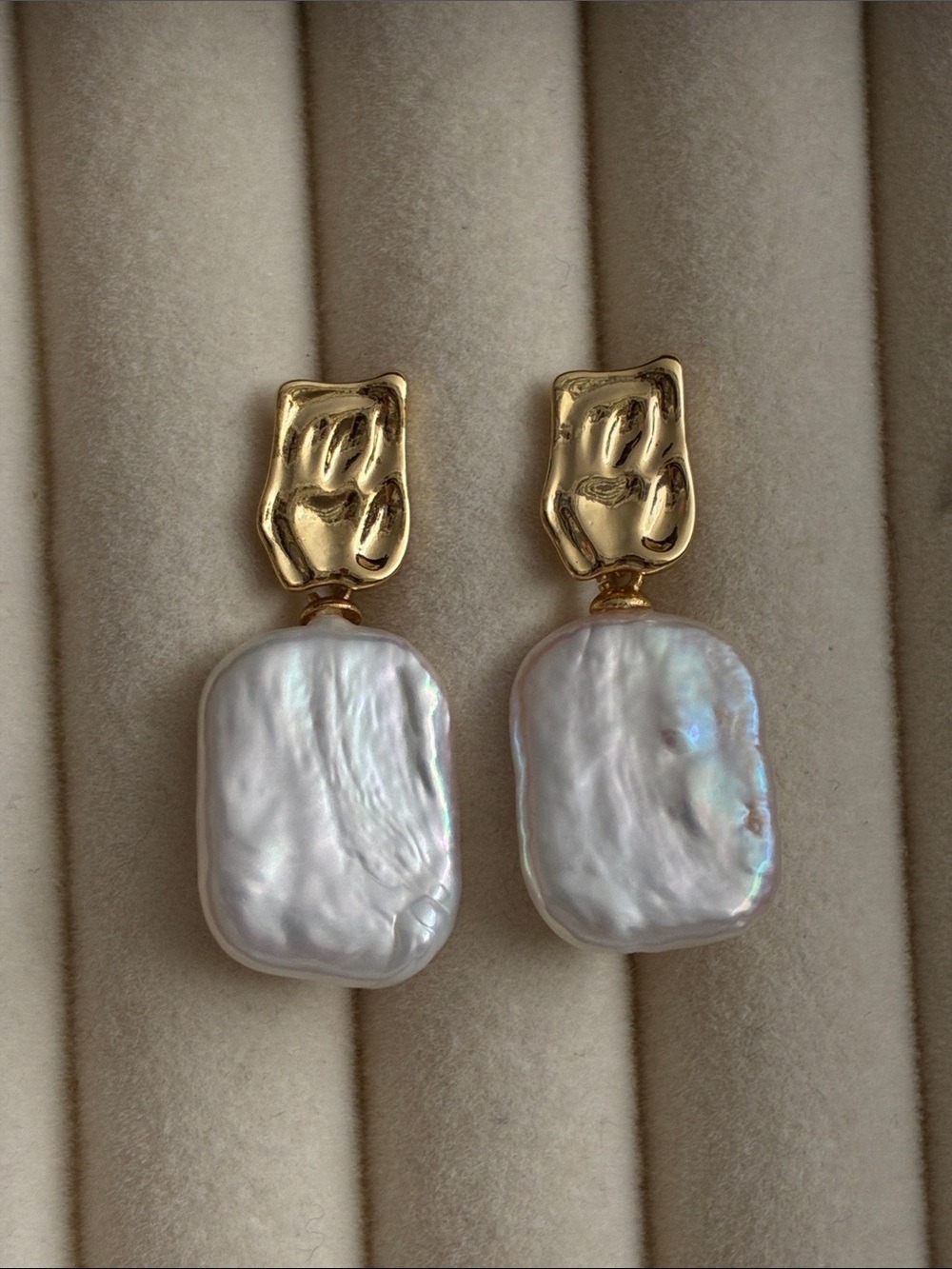 Gold-Tone Earrings with White Baroque Pearl Drops